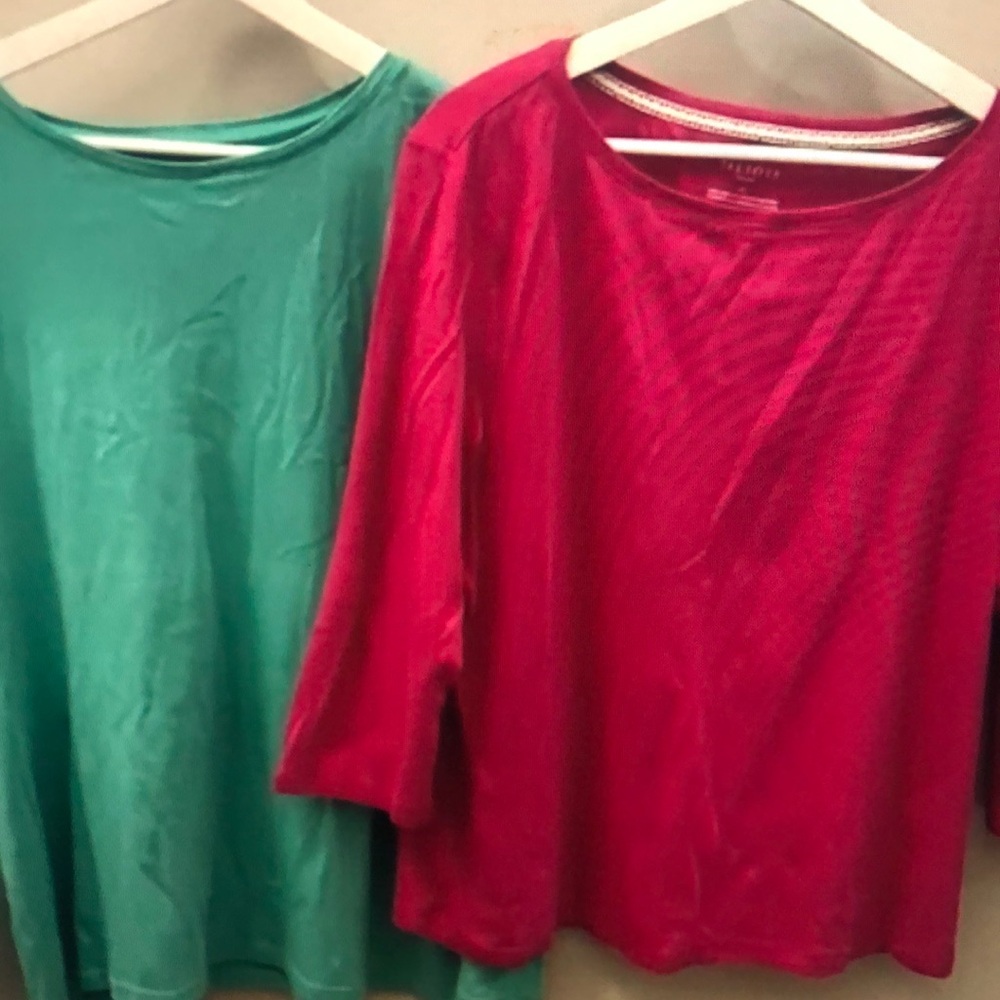 Two 2 Talbots Tops Tee Shirt 100% Pinma Cotton Pink Green Shorts Size 2X